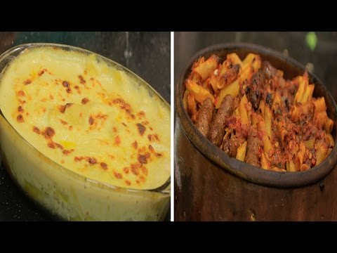 بالفيديو شاهد لازانيا سي فود  مكرونة بالسجق  سلطة الذرة والفاصوليا