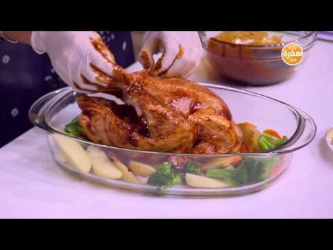 دجاج بالفرن وسلطة الدجاج بالخوخ