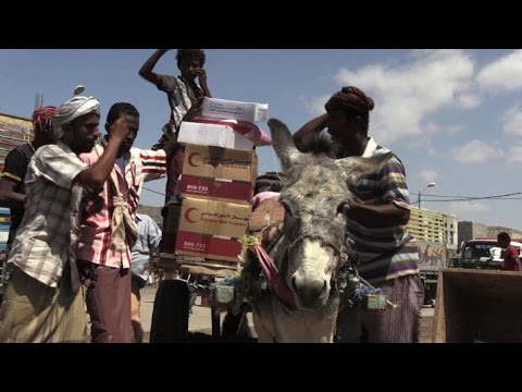 شاهد  الهلال الأحمر الإماراتي يوزع مساعدات