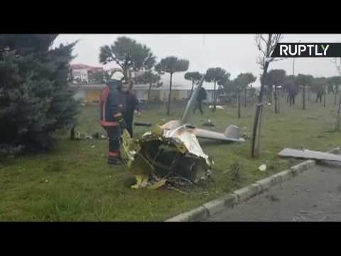 بالفيديو اللقطات الأولى من موقع سقوط مروحية في إسطنبول