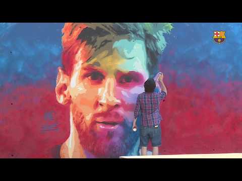 غرافيتي ميسي ينتشر على مبانٍ وحوائط برشلونة