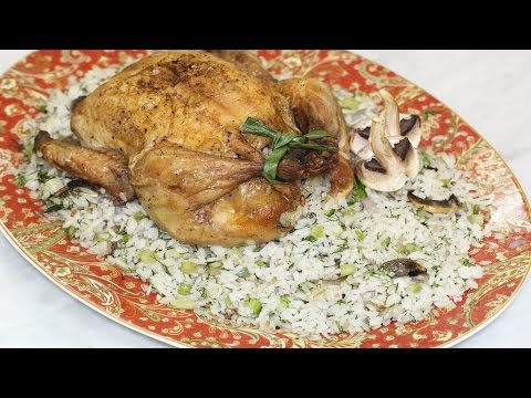 دجاج محشي بالأرز والمشروم