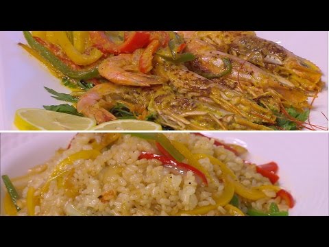 جمبري مشوي بالمستردة و الفلفل الألوان ووصفات أخرى