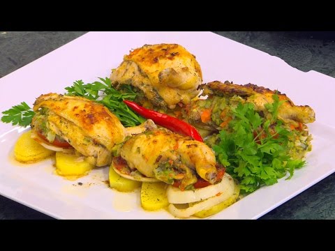 طريقة عمل دجاج محشي خضار في الفرن