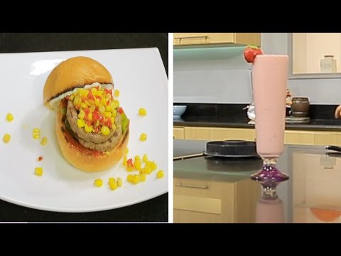 طريقة عمل سندوتش برجر بالذرة  عصير فرولة بالأيس كريم