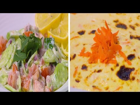 صينية تونة بالبطاطس و القشطة  سلطة خيار